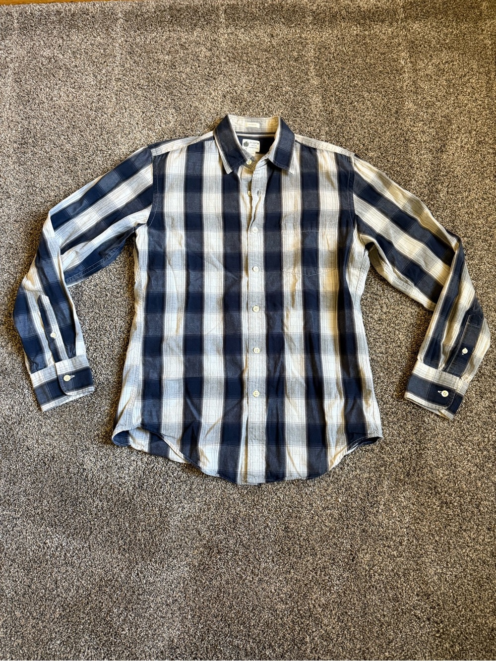 J. Crew Navy and White Plaid Casual Button-Down Shirt